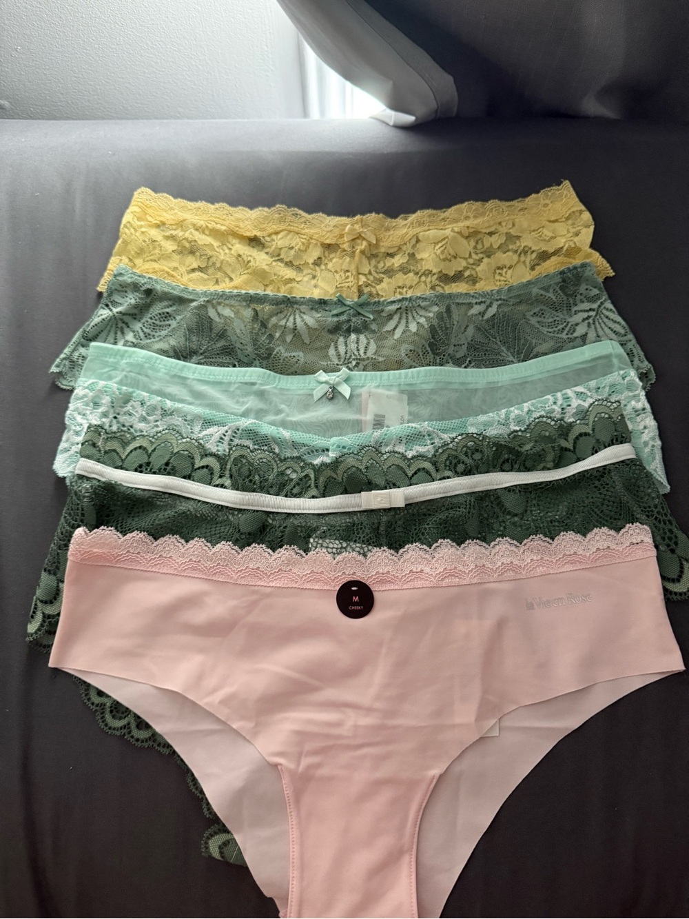 La Vie En Rose Lace Bikini Set - Pink, Light Green, Dark Green & Yellow